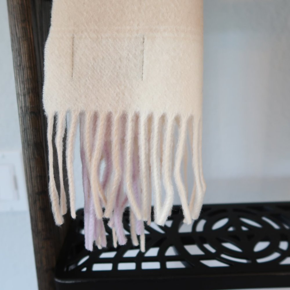 Lochcarron Cashmere Plaid Scarf From Scotland Purple , Tan & Off White/Cream - Picture 11 of 14